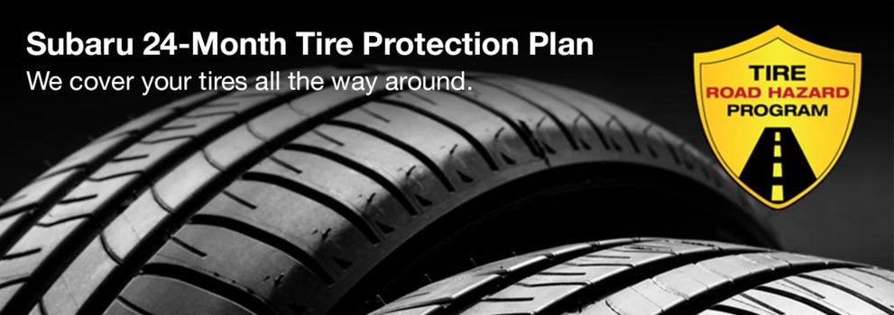Subaru tire with 24-Month Tire Protection and road hazard program logo. | Cook Subaru in Steamboat Springs CO